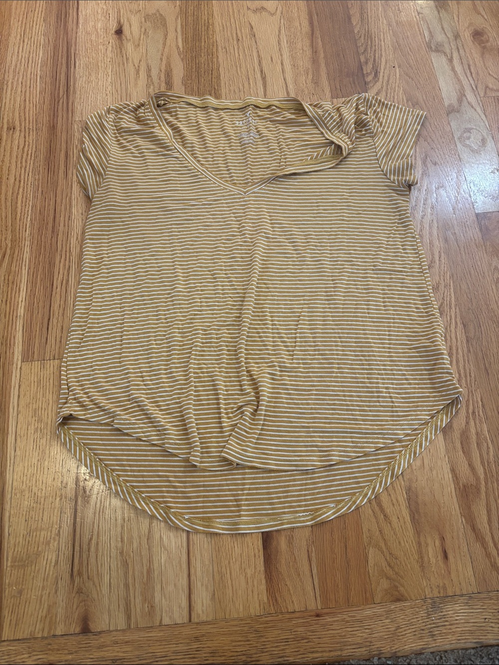 Casual Striped V-Neck Short Sleeve Top - Mustard/White